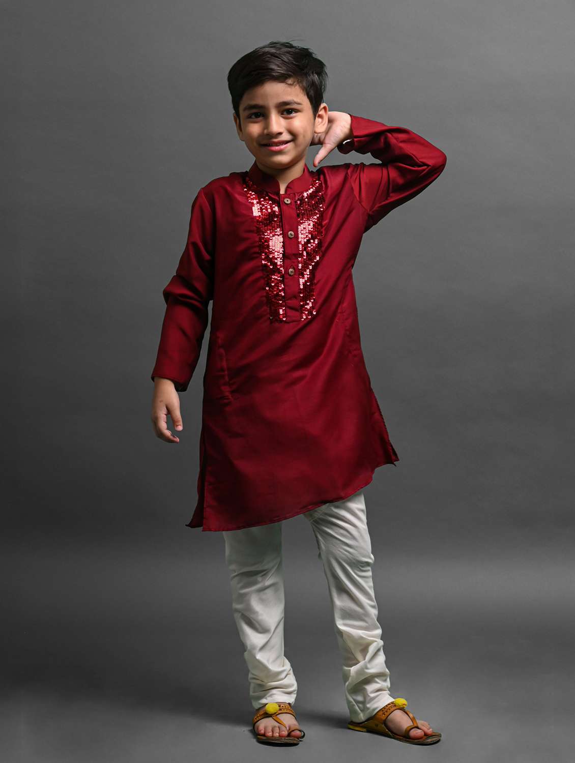 boys embroidered silk kurta pyjama set