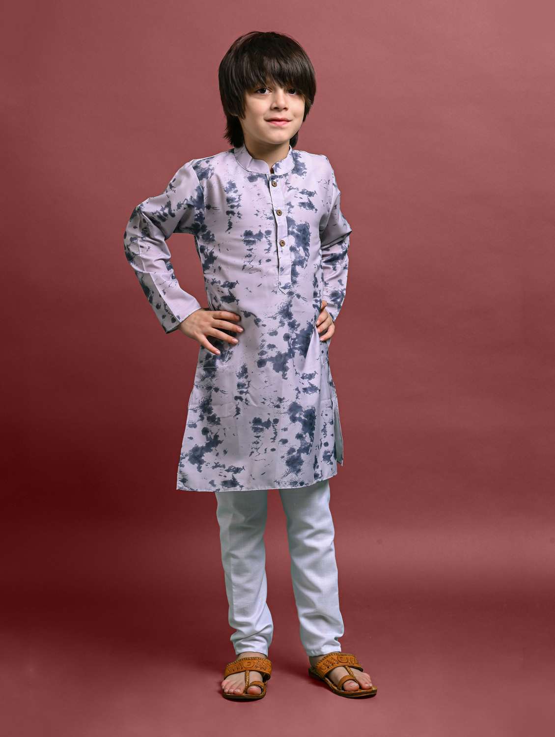 boys tie & dye long sleeve kurta bottom set