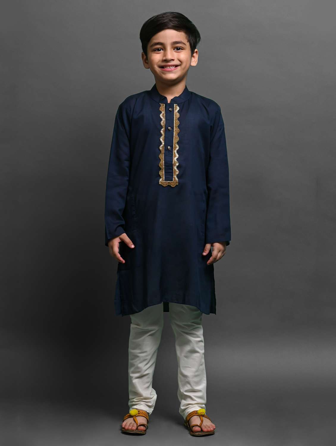 boys embroidered long sleeve kurta bottom set