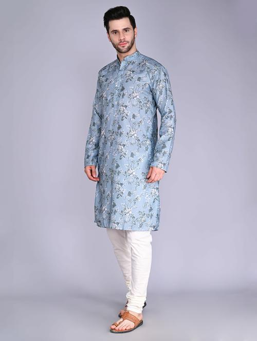 men floral print mandarin neck kurta - 20943629 - Standard Image - 0