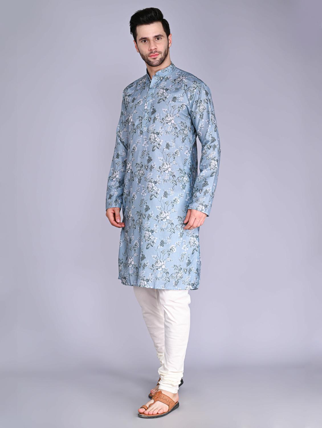 men floral print mandarin neck kurta - 20943629 - Zoom Image - 0