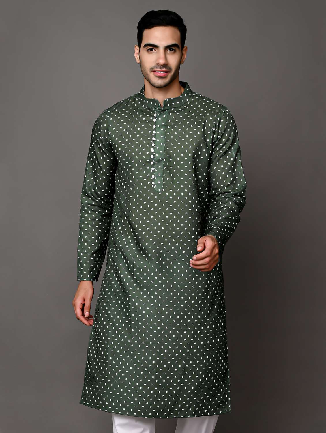 men mandarin neck long sleeve kurta