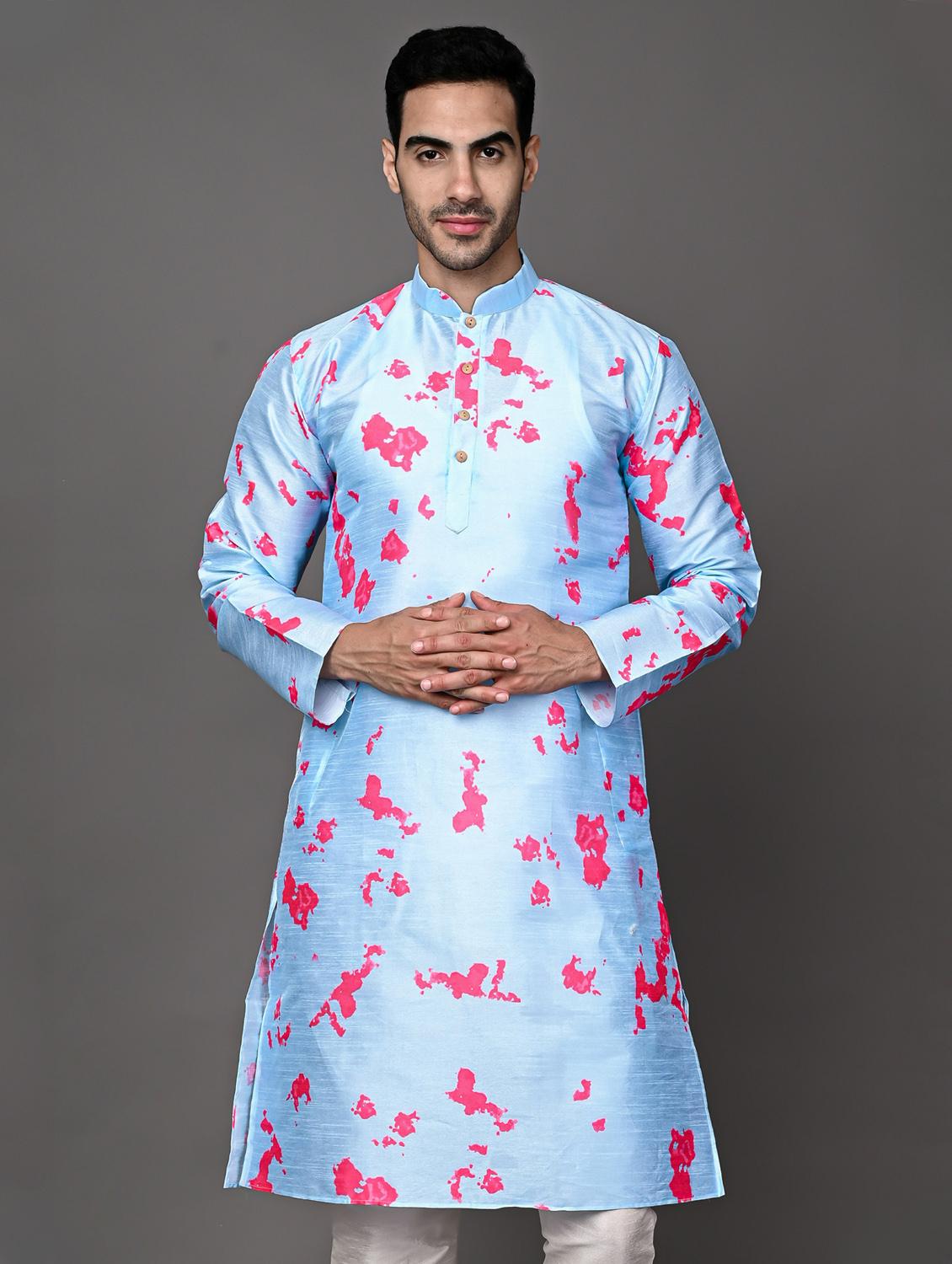 men light blue mandarin neck long kurtas - 20943652 - Zoom Image - 0
