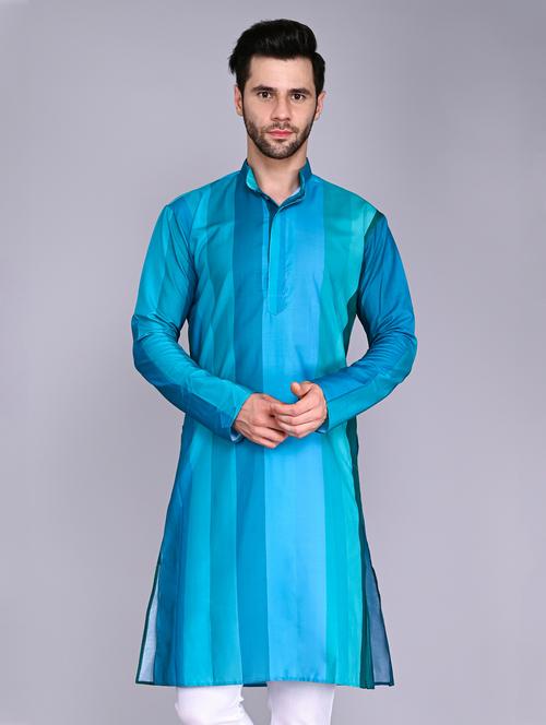 men blue mandarin neck long sleeves kurta - 20943657 - Standard Image - 0