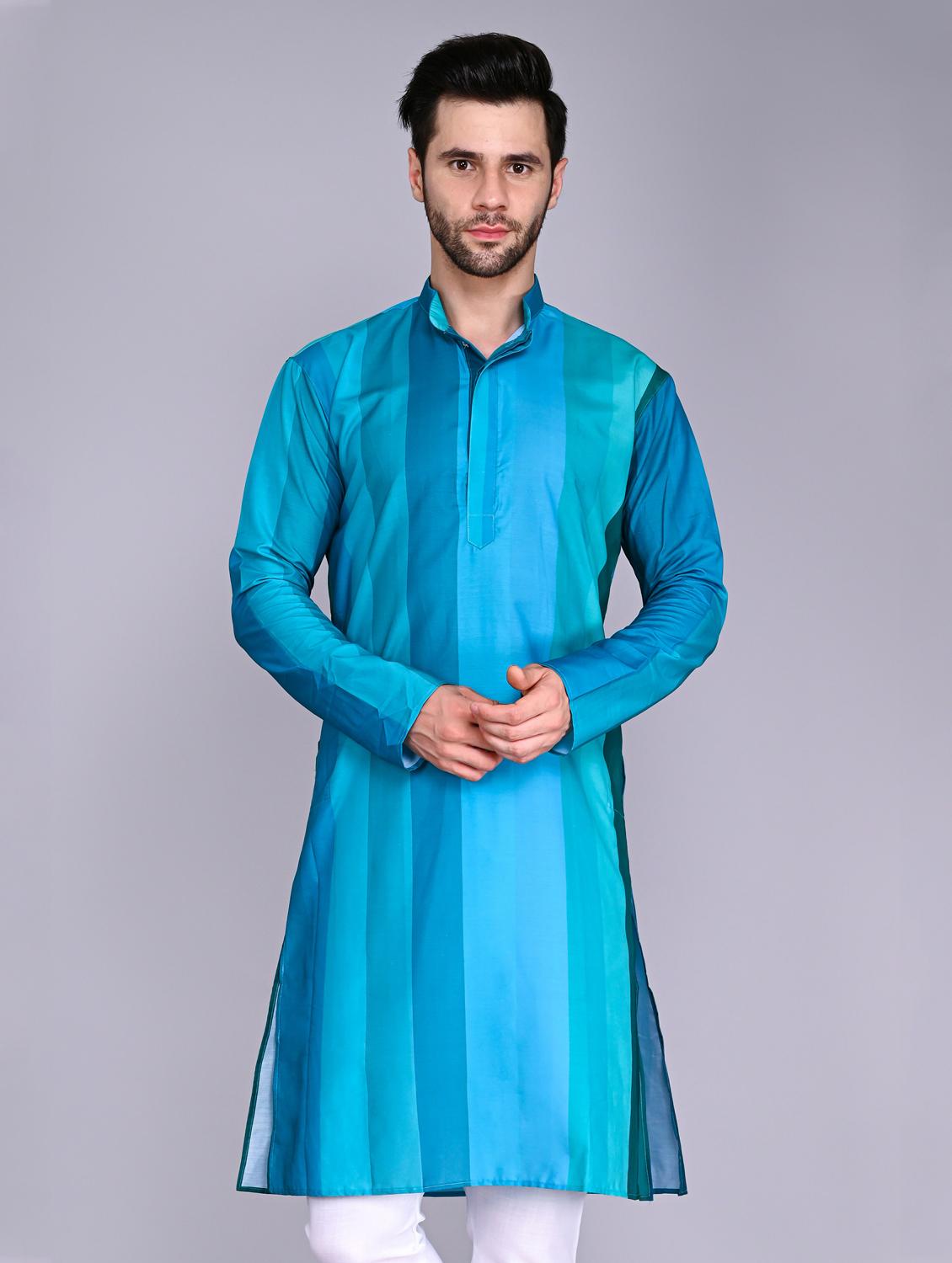 men blue mandarin neck long sleeves kurta - 20943657 - Zoom Image - 0