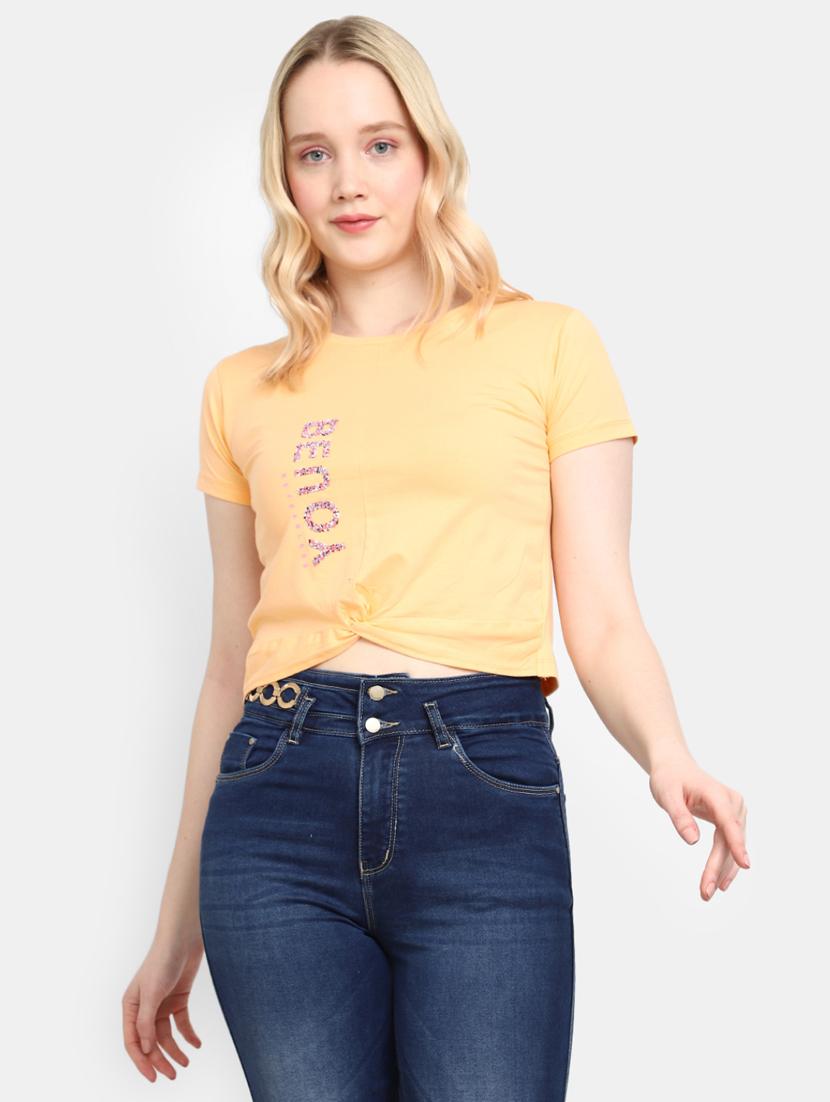 orange cotton typography t-shirt - 20944620 - Zoom Image - 0