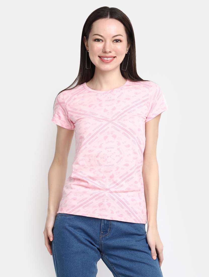 pink cotton printed t-shirt