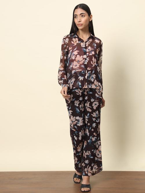 women floral printed shirt and trouser co-ord set - 20944695 - Standard Image - 0