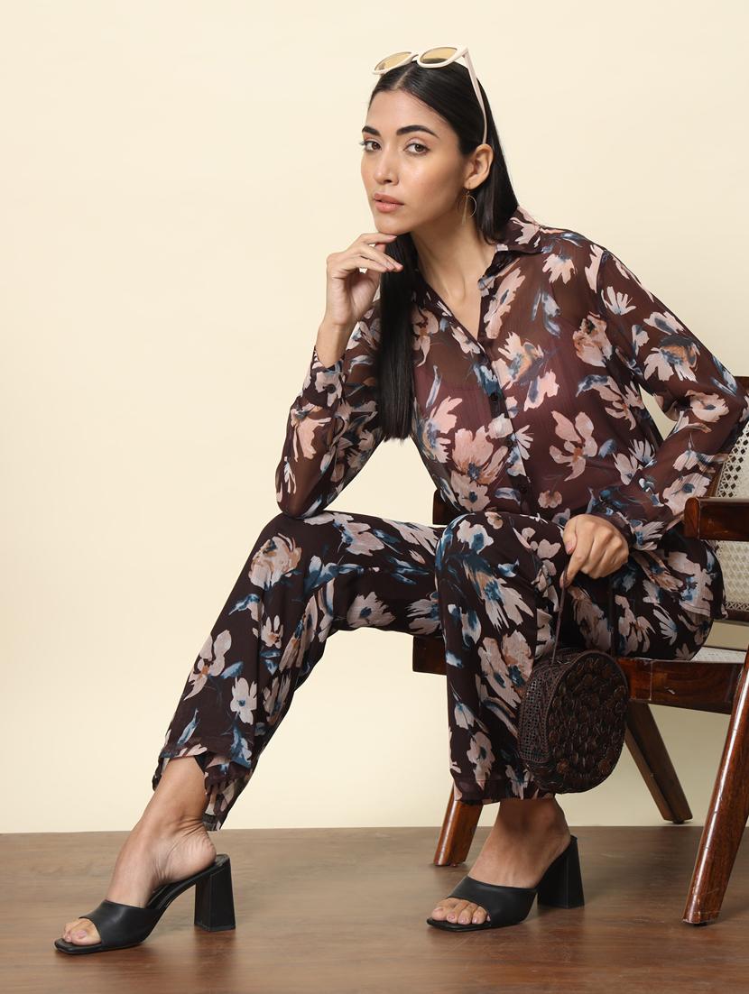 women floral printed shirt and trouser co-ord set - 20944695 - Standard Image - 3