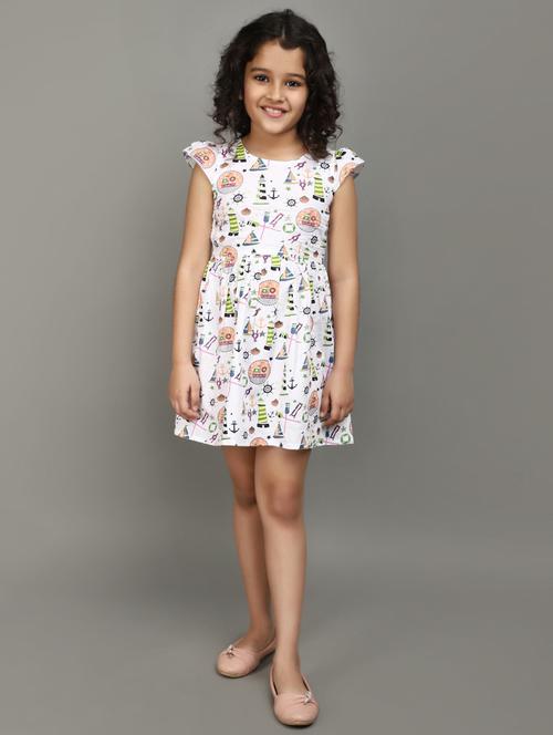 girls white printed frock - 20944897 - Standard Image - 0
