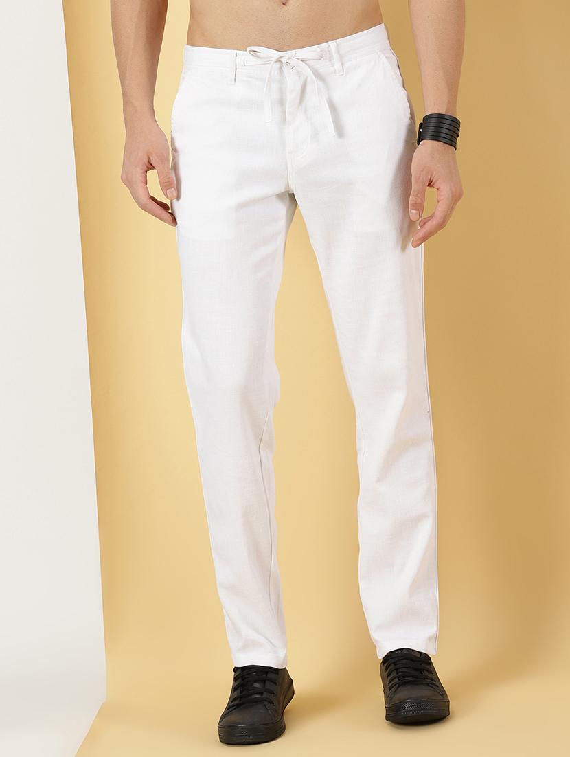 white cotton blend chinos casual trousers - 20945158 - Zoom Image - 0