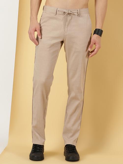 khaki cotton blend chinos casual trousers - 20945169 -  Standard Image - 0