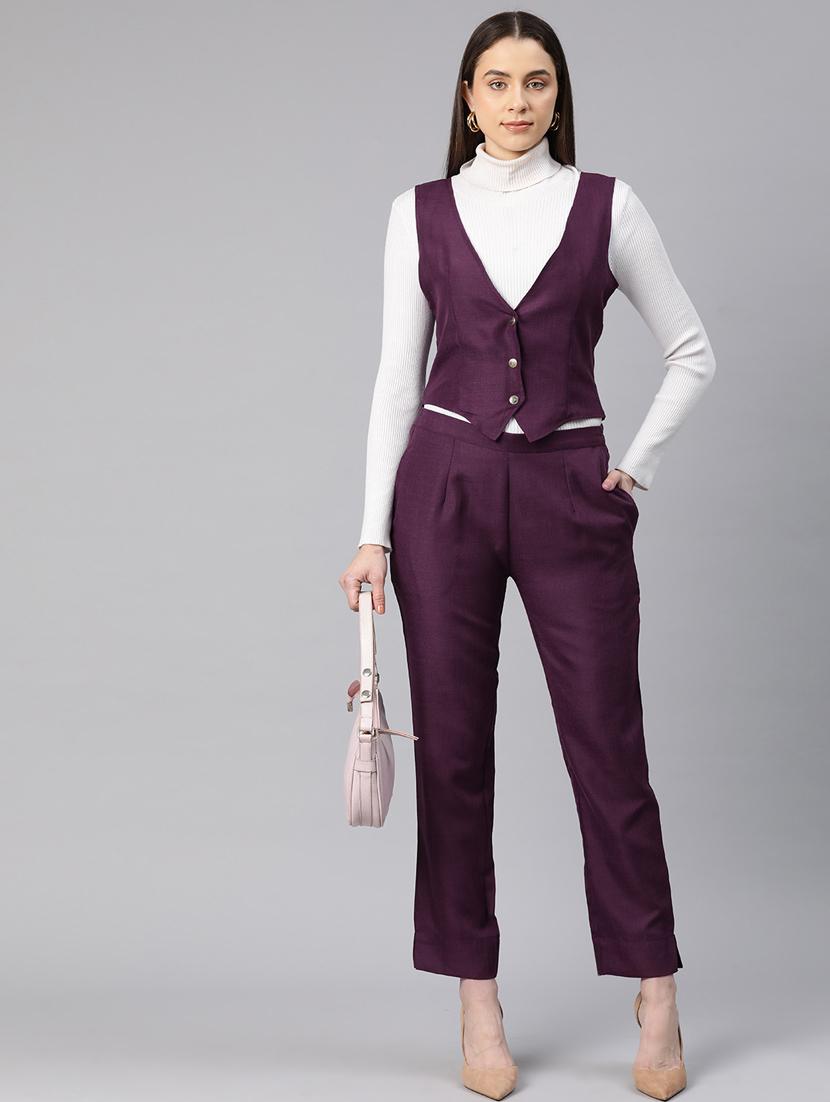 women purple cotton blend top pants set - 20945226 - Zoom Image - 0