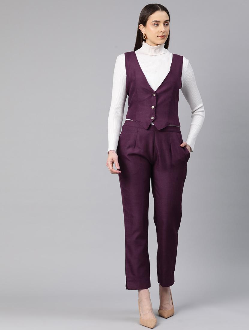 women purple cotton blend top pants set - 20945226 - Standard Image - 3