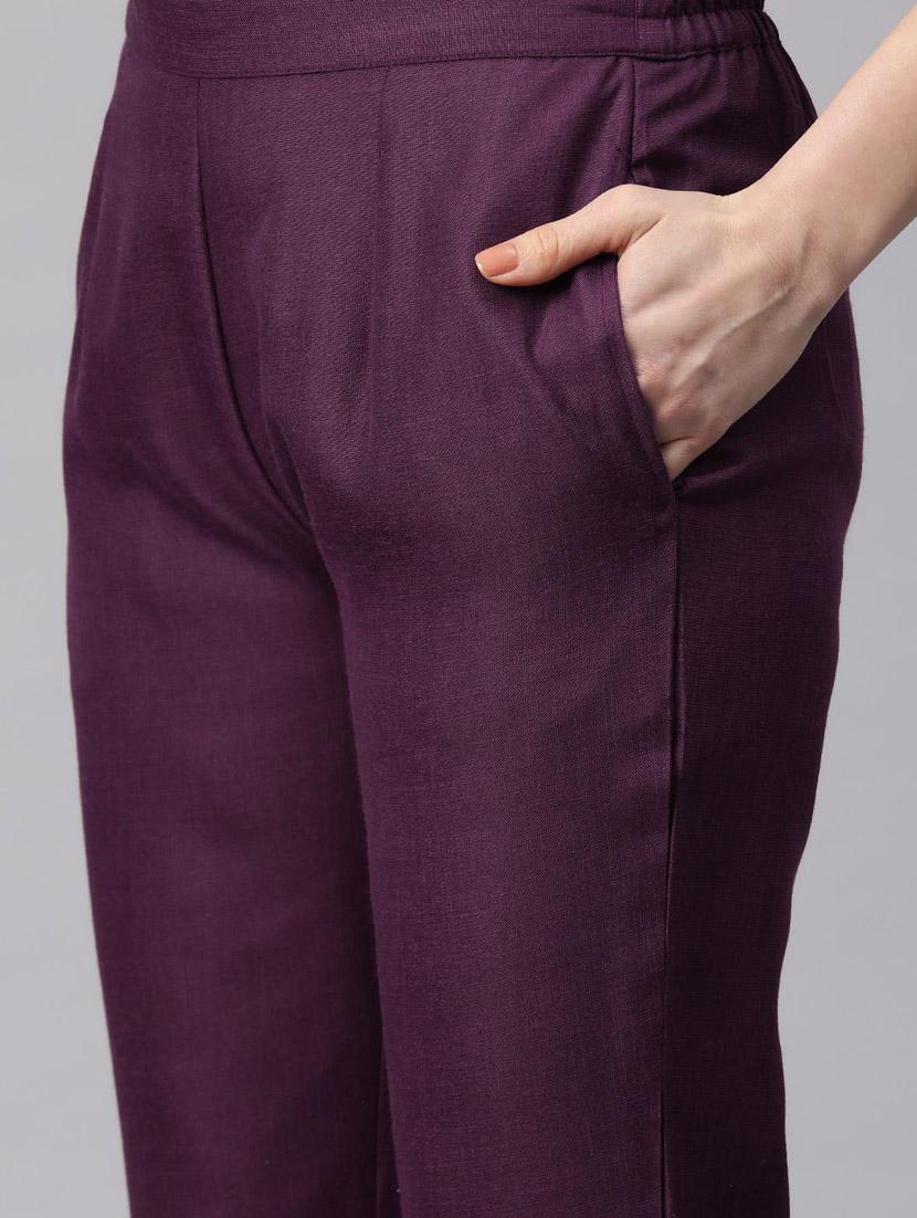 women purple cotton blend top pants set - 20945226 - Standard Image - 5
