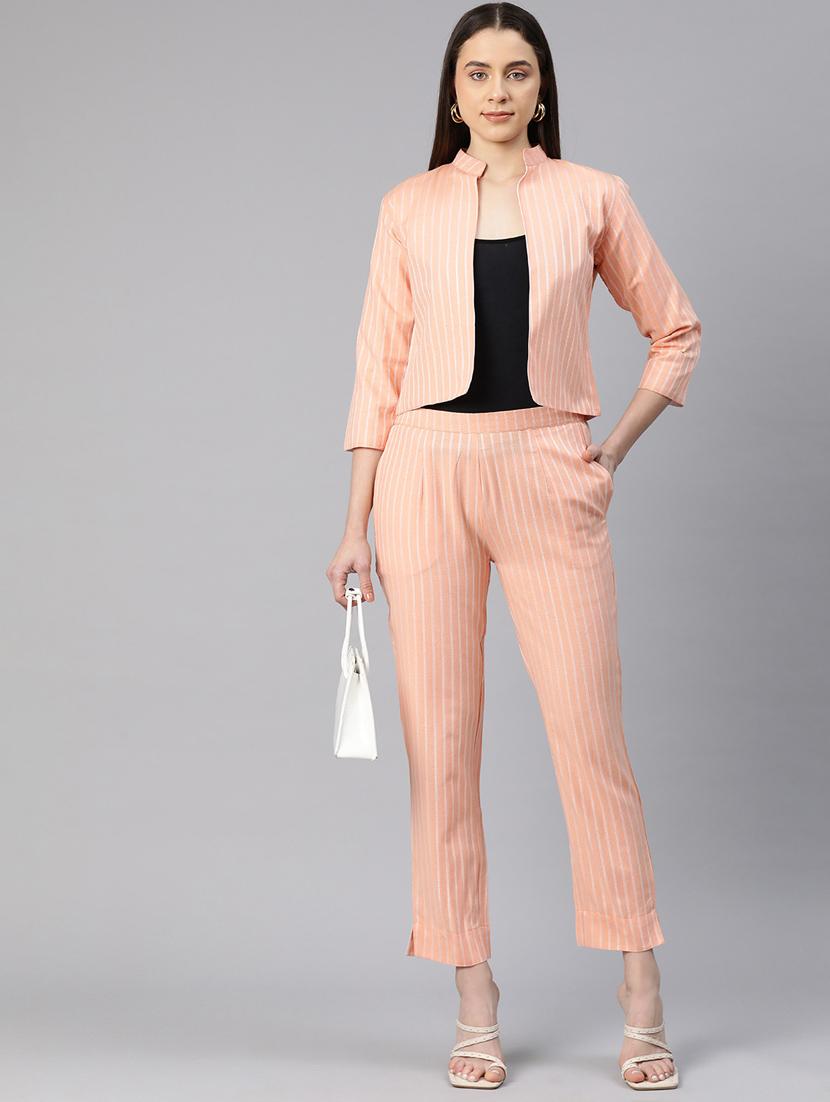 women peach stripes formal suit set - 20945237 - Zoom Image - 0