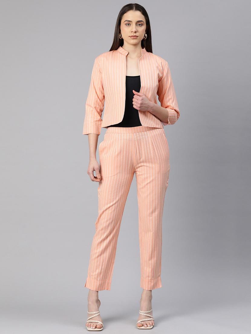 women peach stripes formal suit set - 20945237 - Standard Image - 3