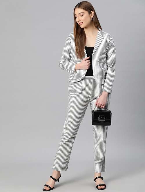 women grey stripes formal suit set - 20945242 - Standard Image - 0