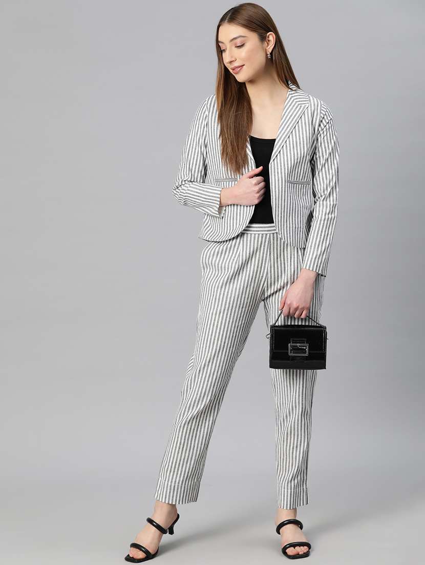 women grey stripes formal suit set - 20945242 - Zoom Image - 0