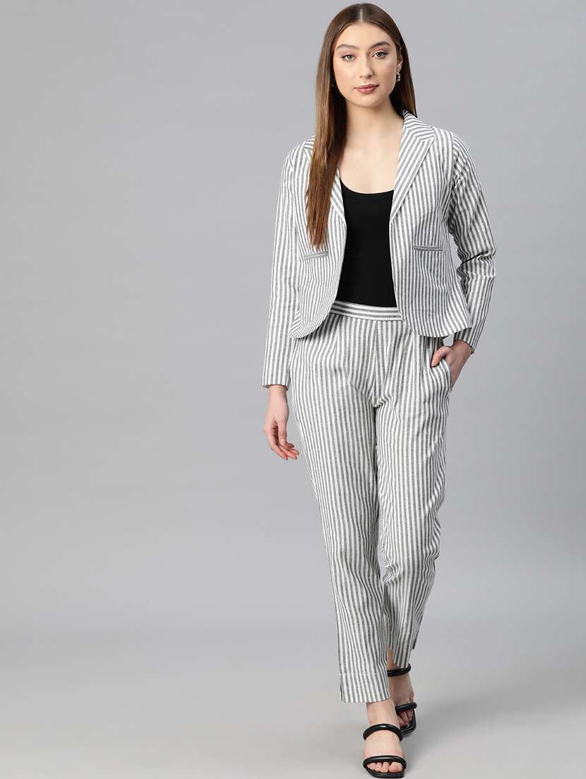 women grey stripes formal suit set - 20945242 - Standard Image - 3