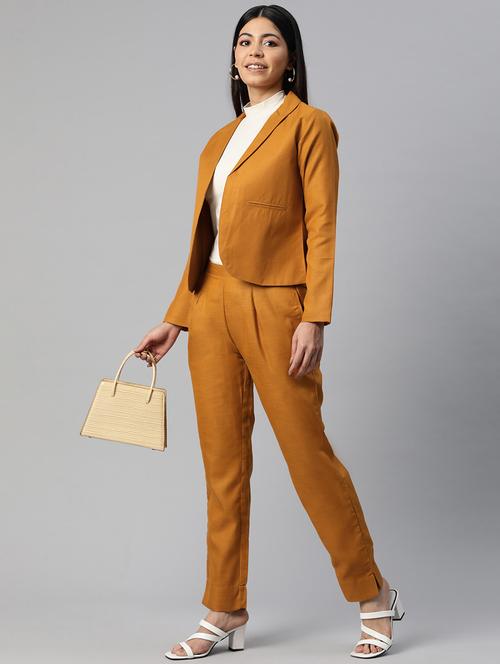 women mustard solid formal suit set - 20945244 - Standard Image - 0