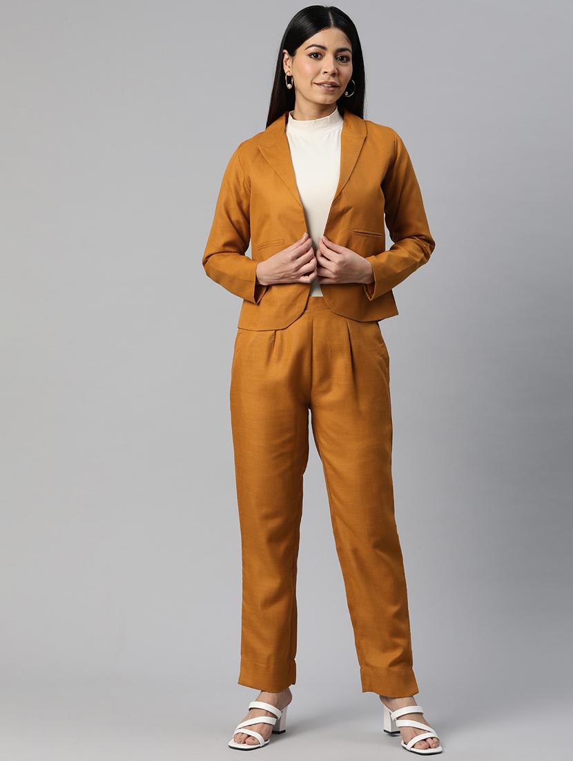 women mustard solid formal suit set - 20945244 - Standard Image - 3