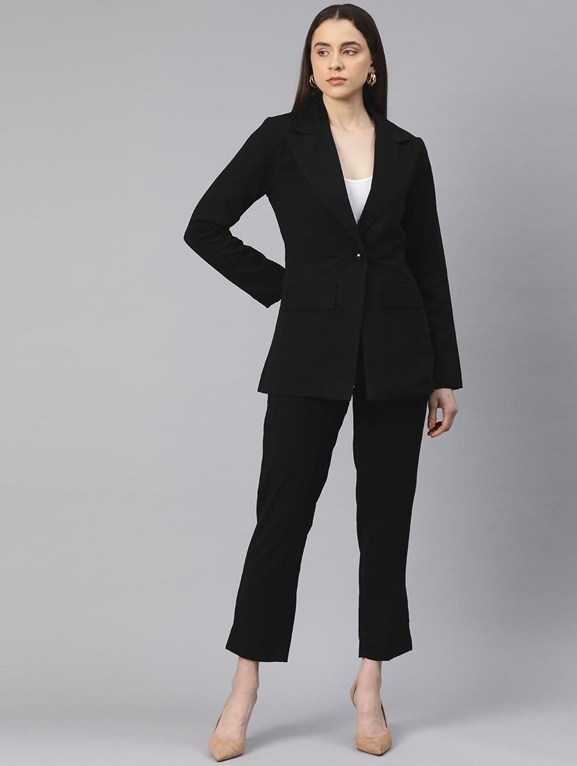 women black solid formal suit set - 20945250 - Standard Image - 3