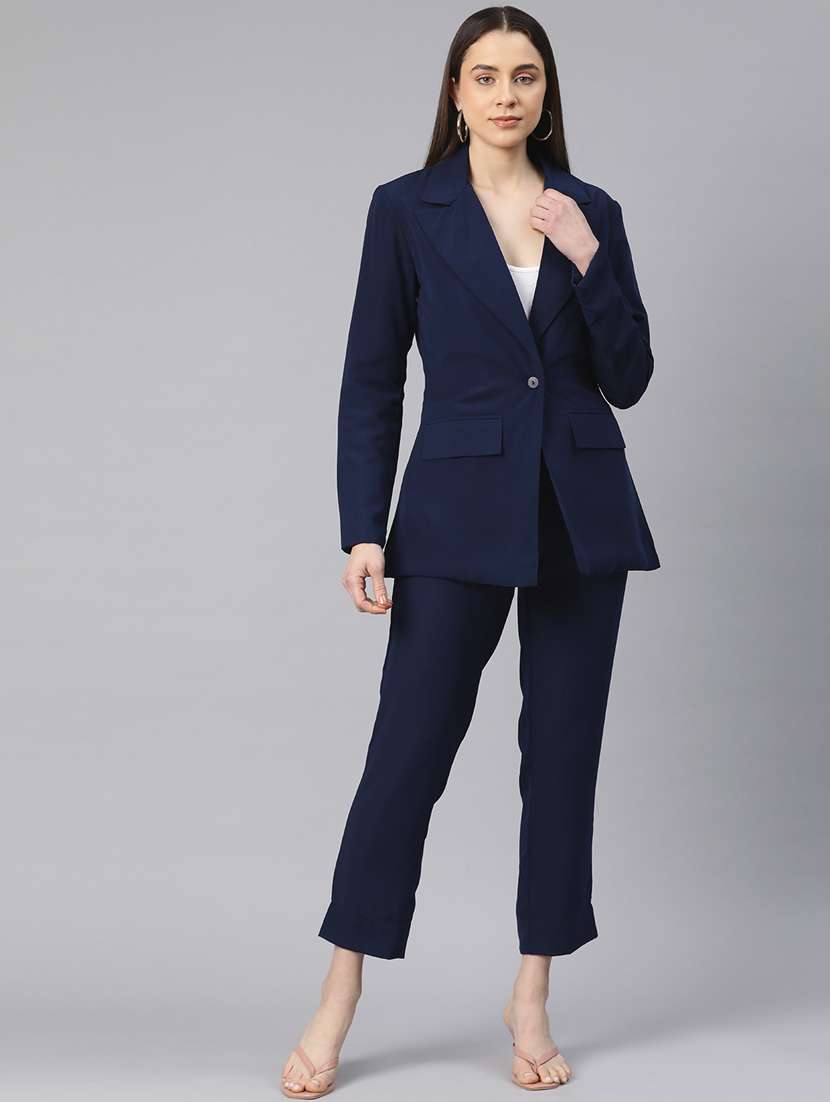 women navy blue solid formal suit set - 20945253 -  Standard Image - 3