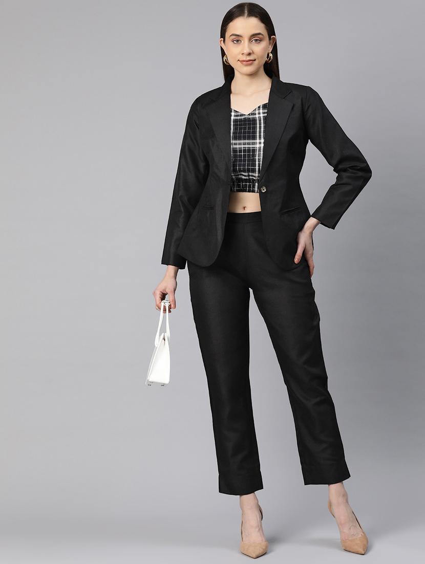 women black solid formal suit set - 20945255 - Zoom Image - 0