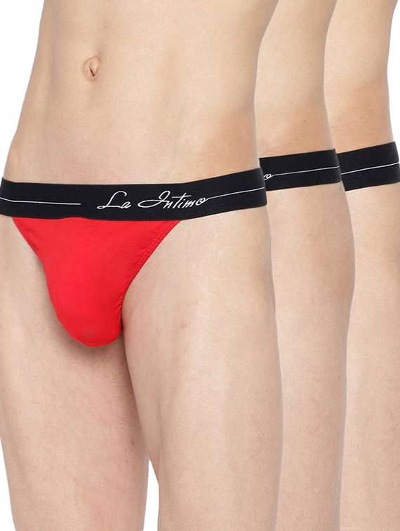 set of 3 multi coloured detailed thongs brief