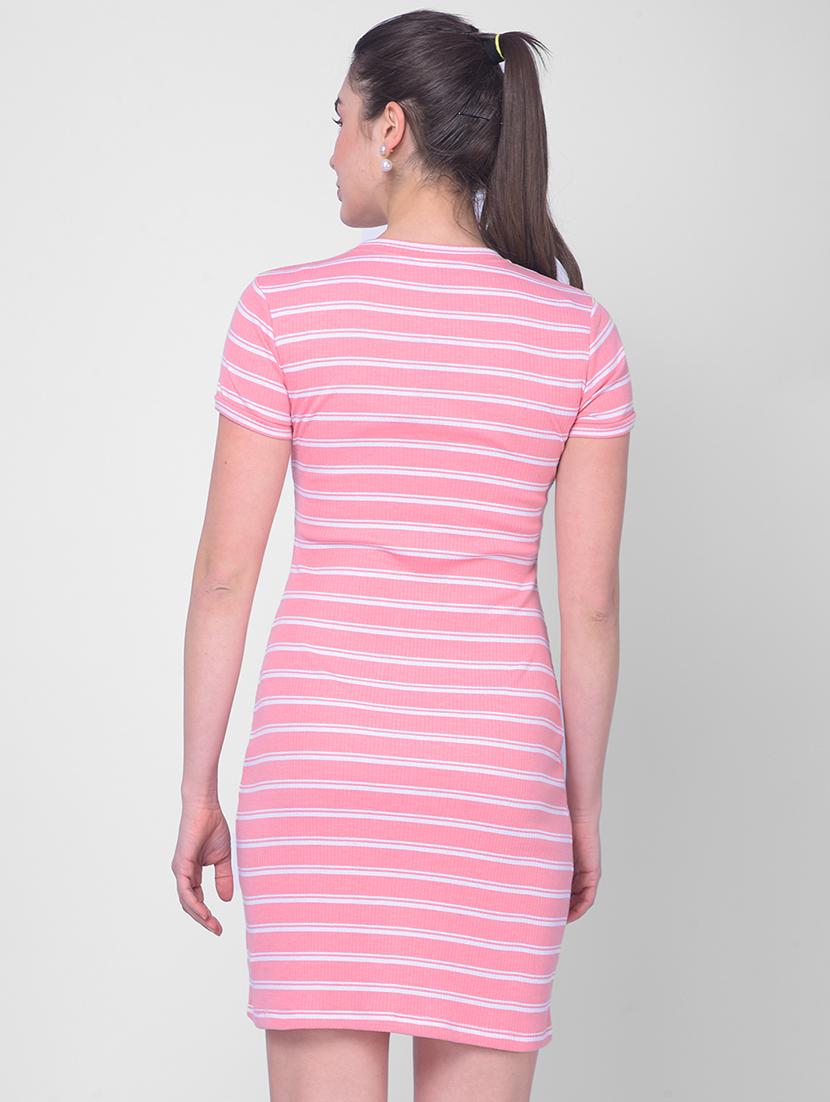 women round neck stripes mini bodycon dress - 20946289 - Standard Image - 3