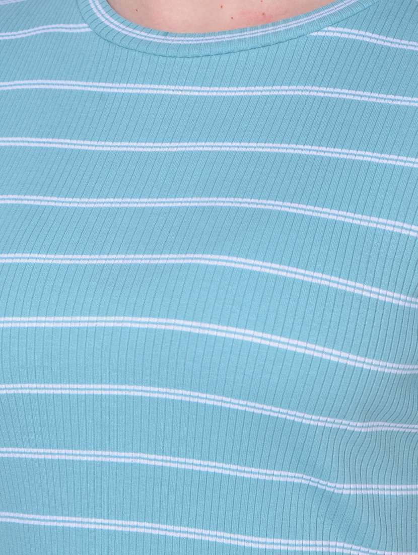 women round neck stripes mini bodycon dress - 20946290 -  Standard Image - 5