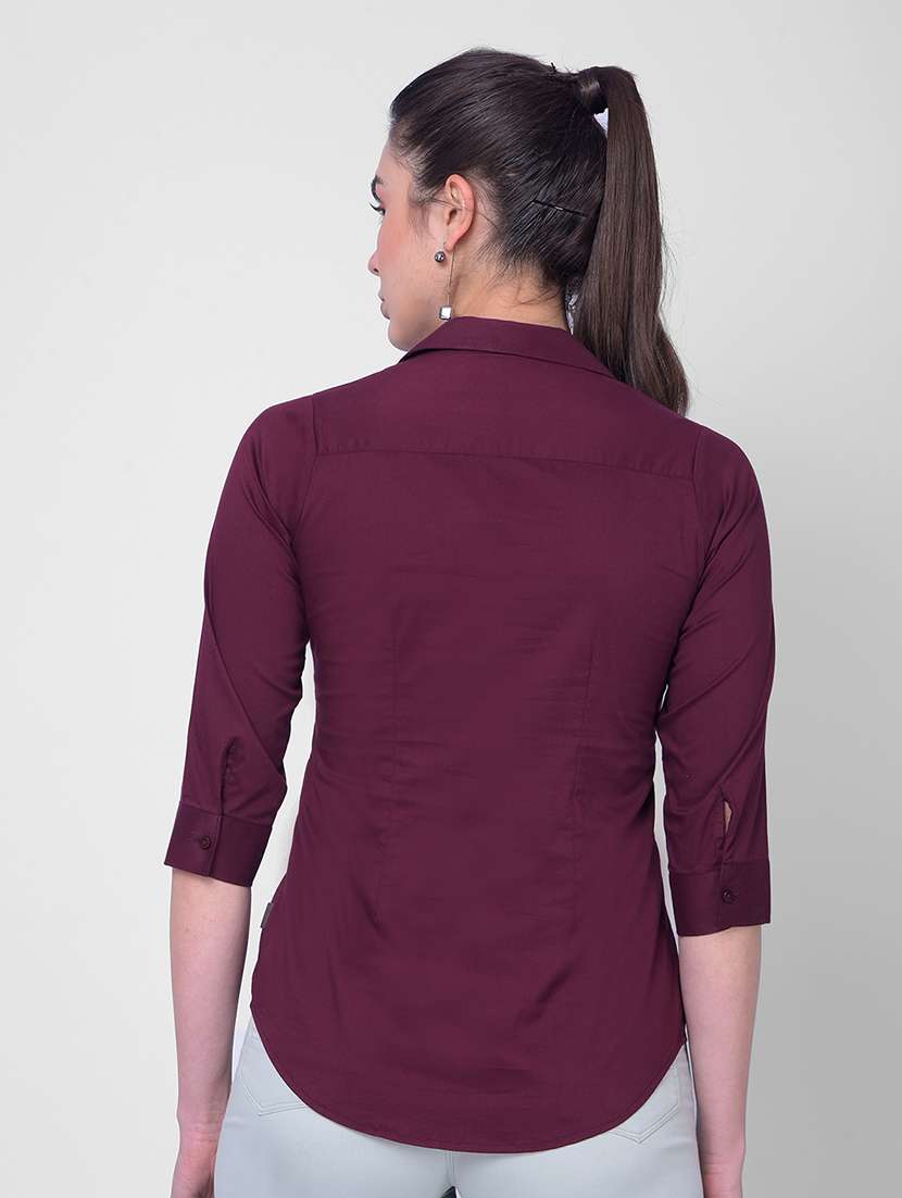 maroon cotton blend solid shirt - 20946298 - Standard Image - 3