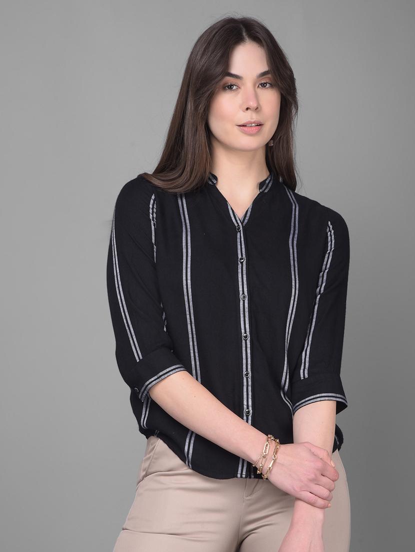 black viscose crop shirt - 20946301 -  Zoom Image - 0