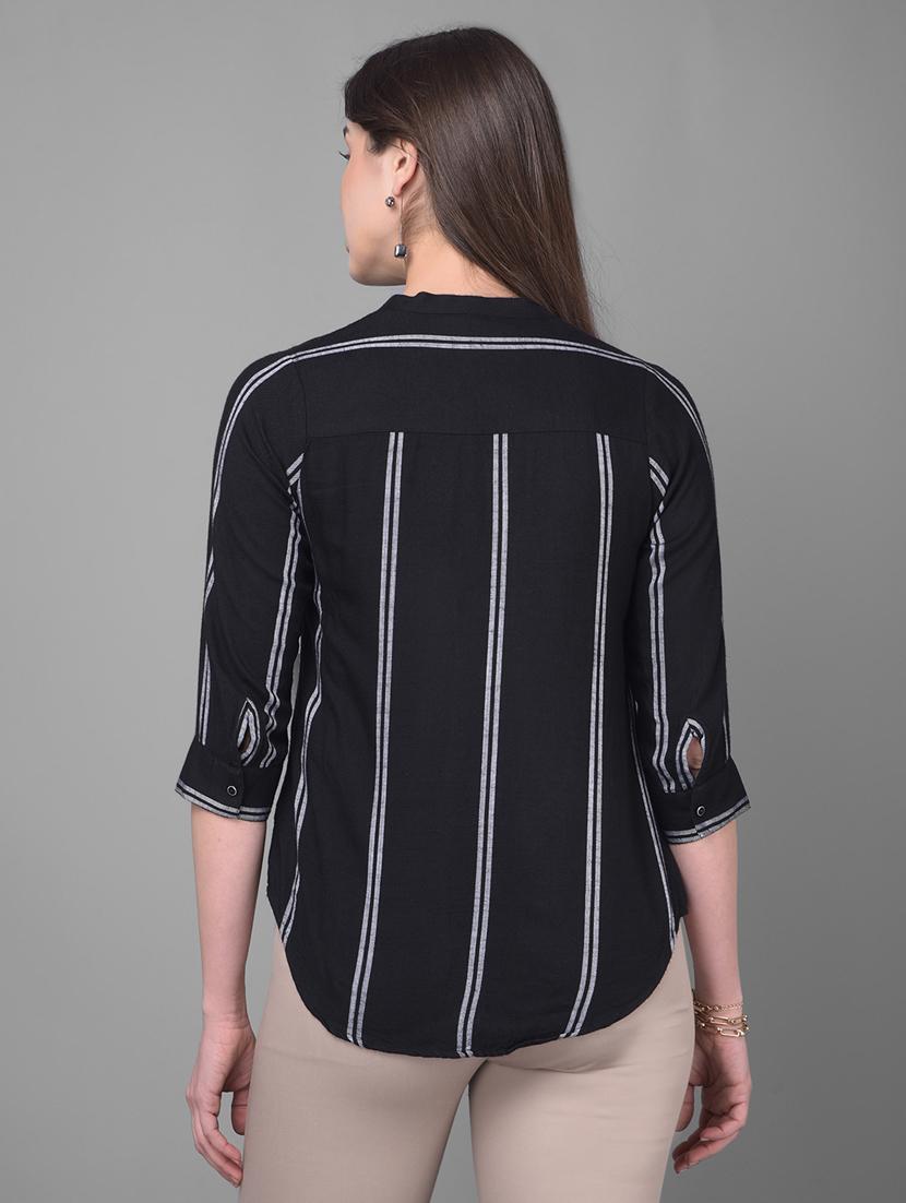 black viscose crop shirt - 20946301 - Standard Image - 3