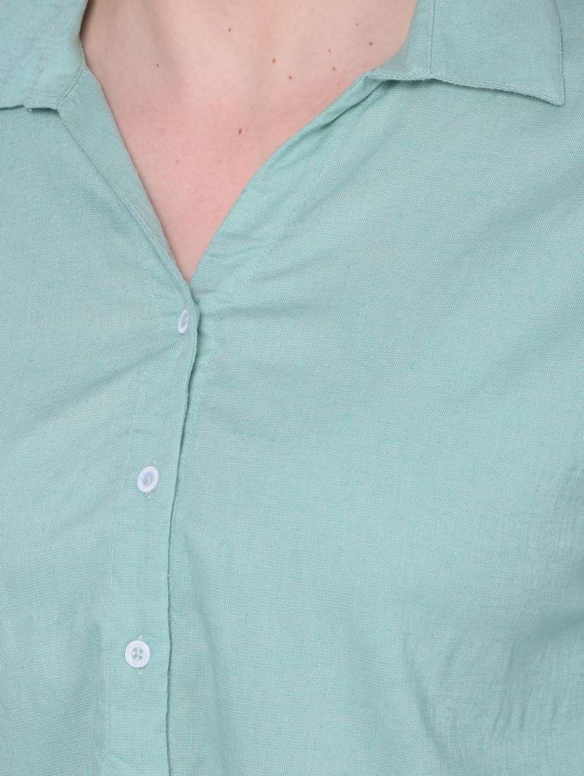 green linen blend crop shirt - 20946307 -  Standard Image - 5