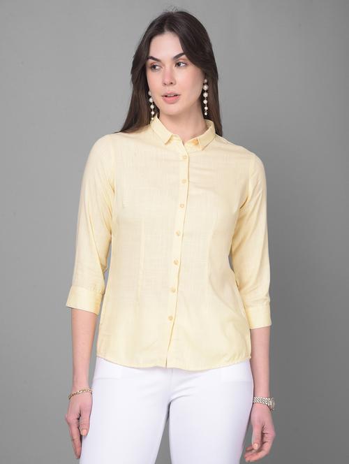 yellow viscose plain shirt - 20946308 - Standard Image - 0