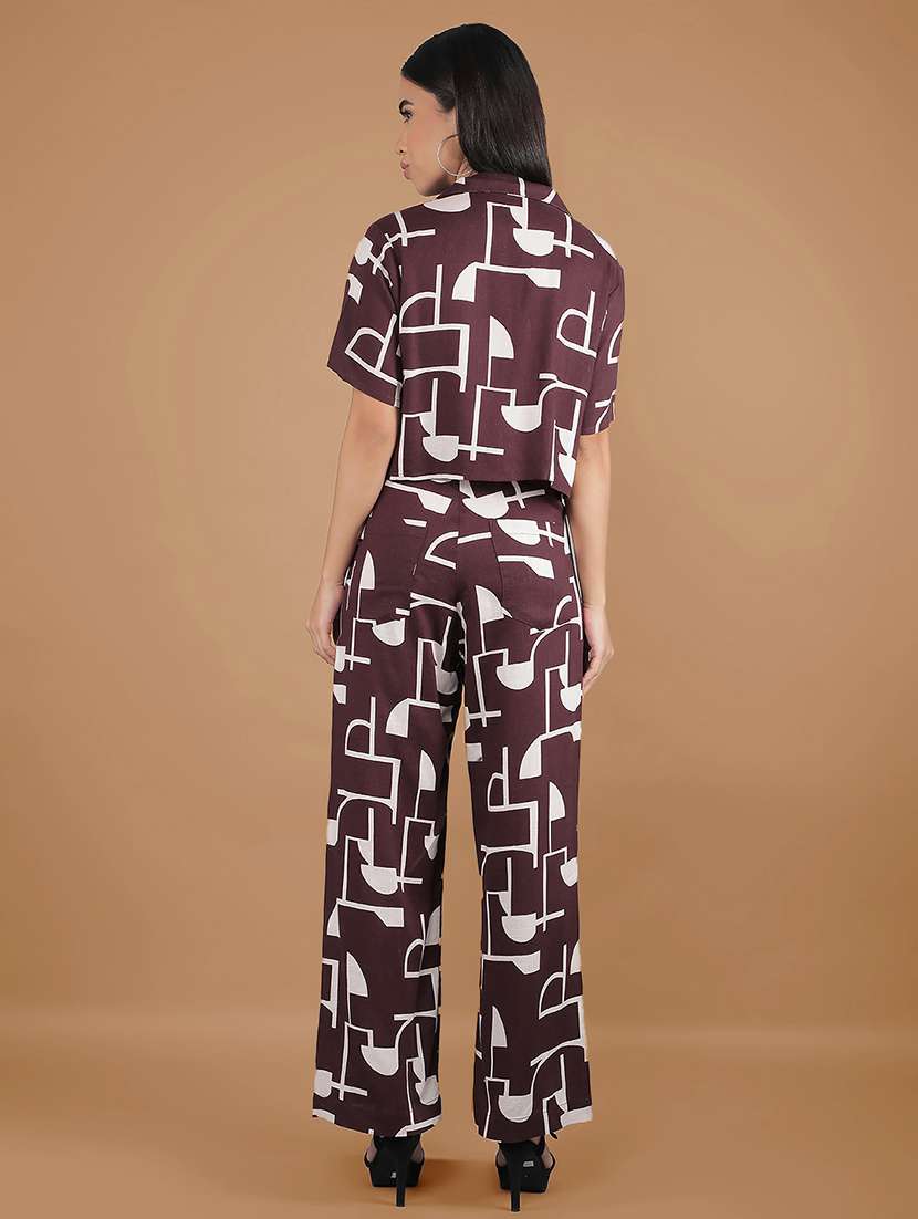 crimsoune club women's brown printed linen co-ord sets - 20946311 - Standard Image - 3