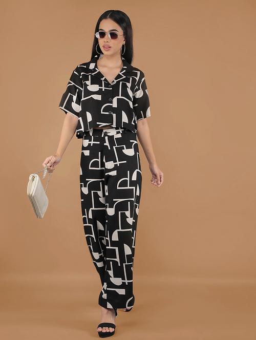 crimsoune club women's black printed linen co-ord sets - 20946312 - Standard Image - 0