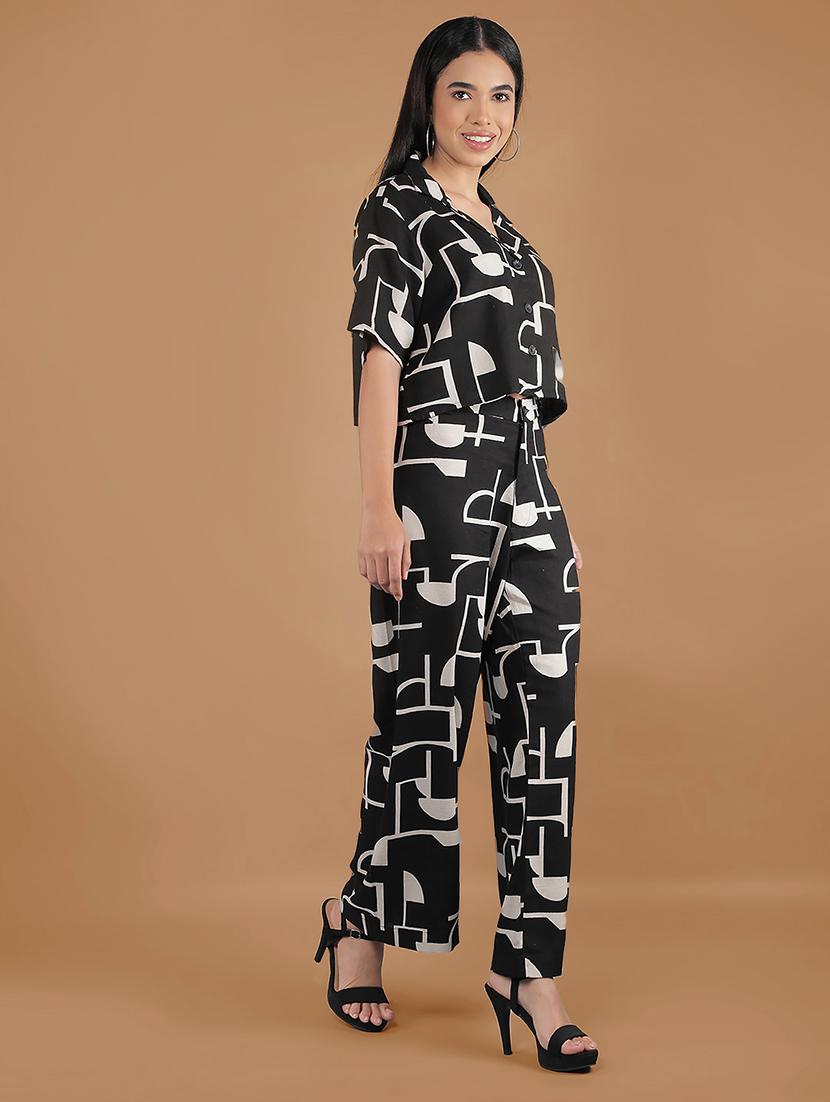 crimsoune club women's black printed linen co-ord sets - 20946312 - Standard Image - 3