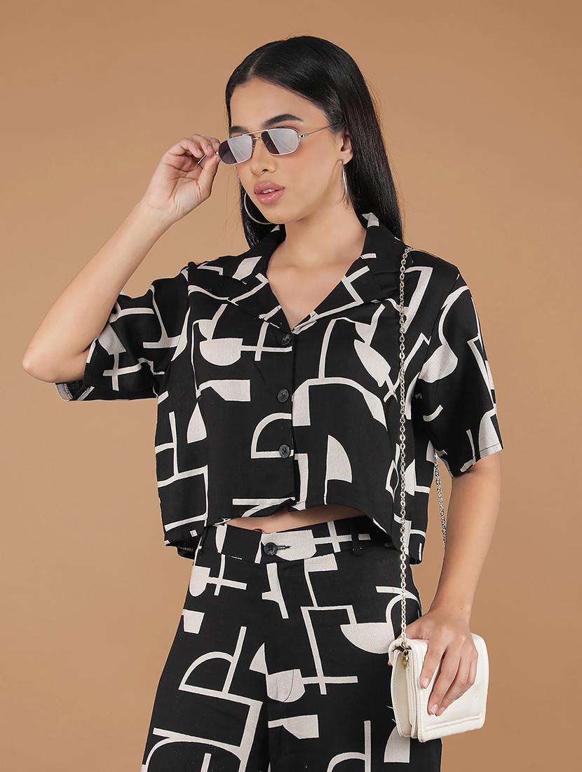 crimsoune club women's black printed linen co-ord sets - 20946312 - Standard Image - 5