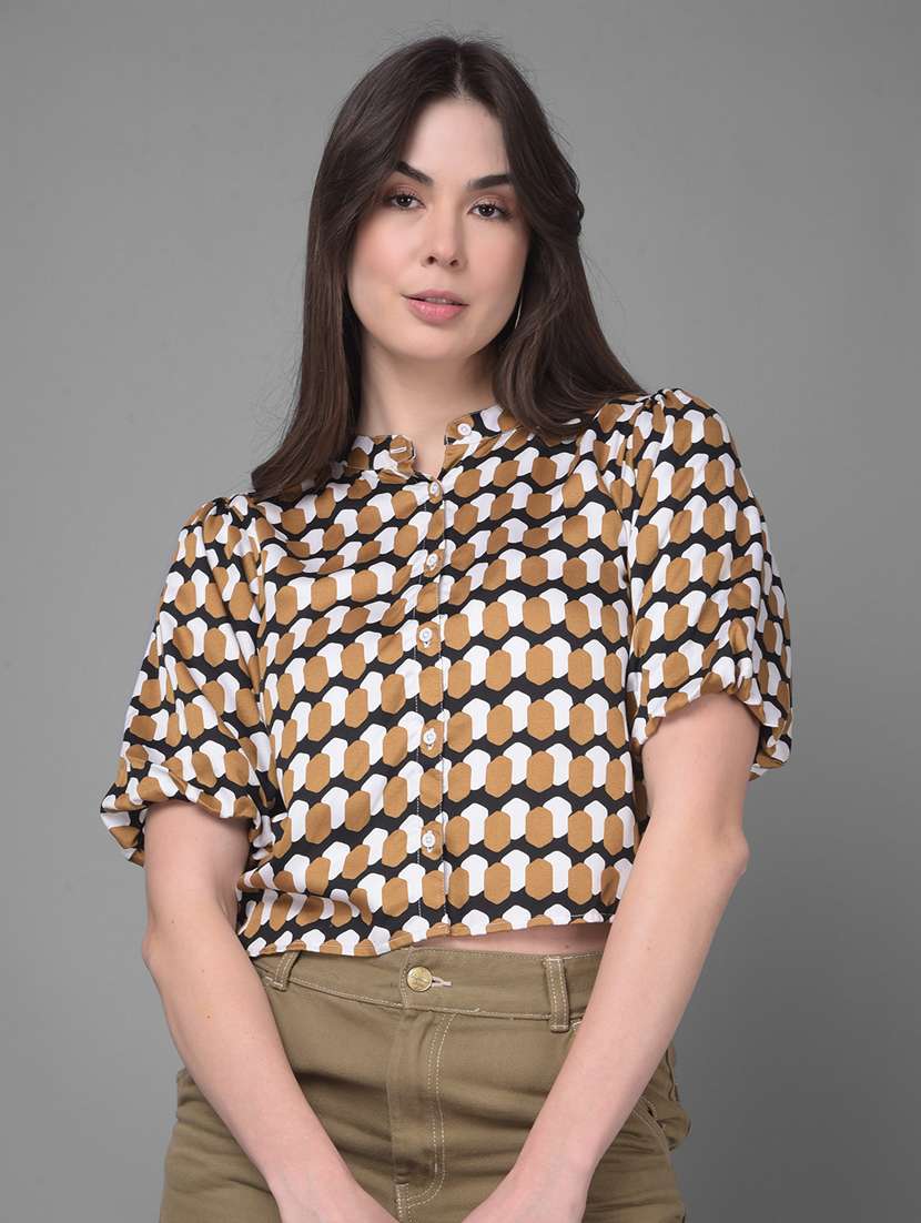 women printed puff sleeves casual top