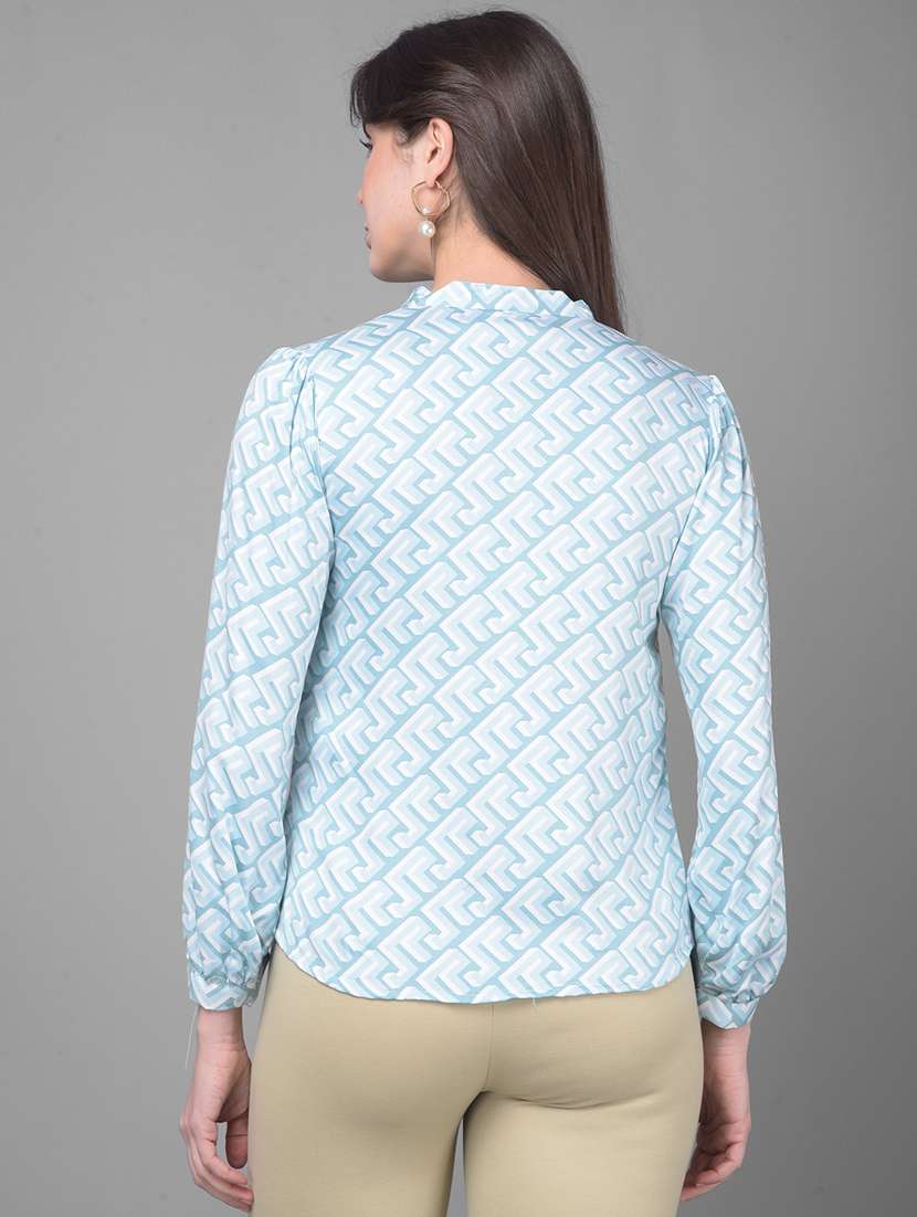 women printed tie up neck puff sleeves top - 20946333 - Standard Image - 3