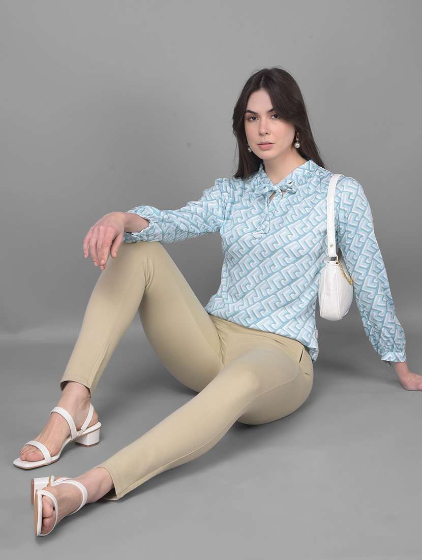 women printed tie up neck puff sleeves top - 20946333 - Standard Image - 5