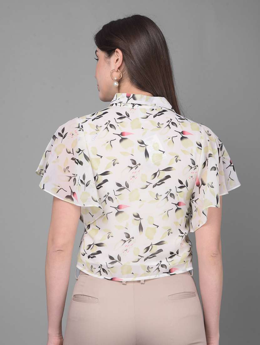 women collared printed flared sleeves top - 20946334 - Standard Image - 3