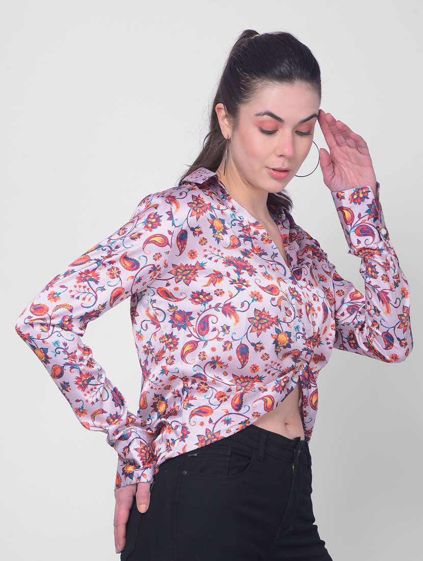 women lavender floral printed regular top