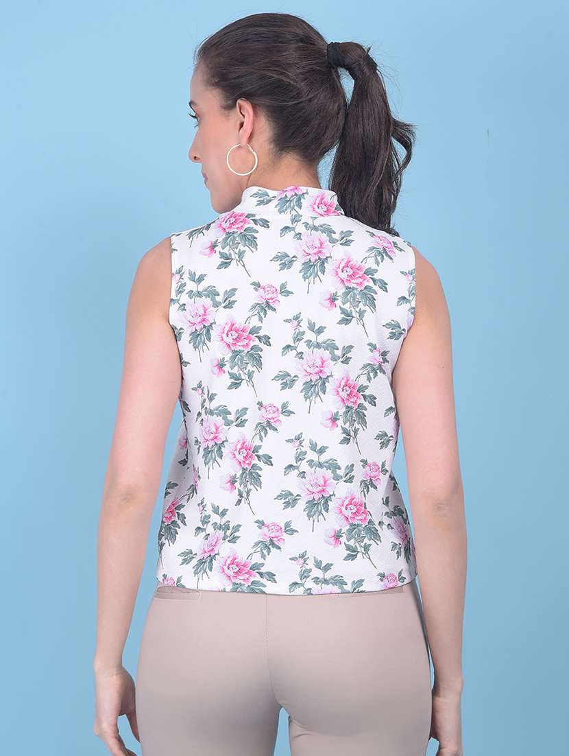 women off white floral printed regular top - 20946342 - Standard Image - 3