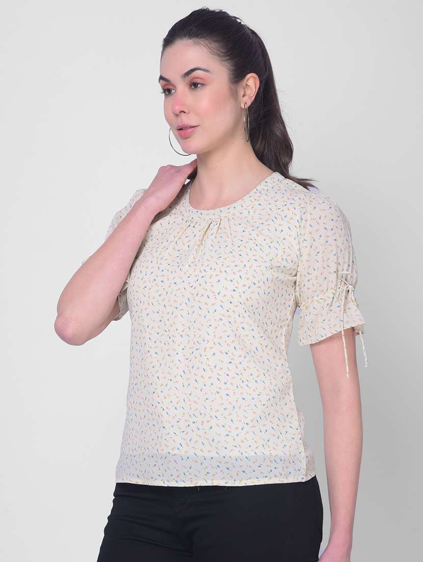 women beige printed regular top