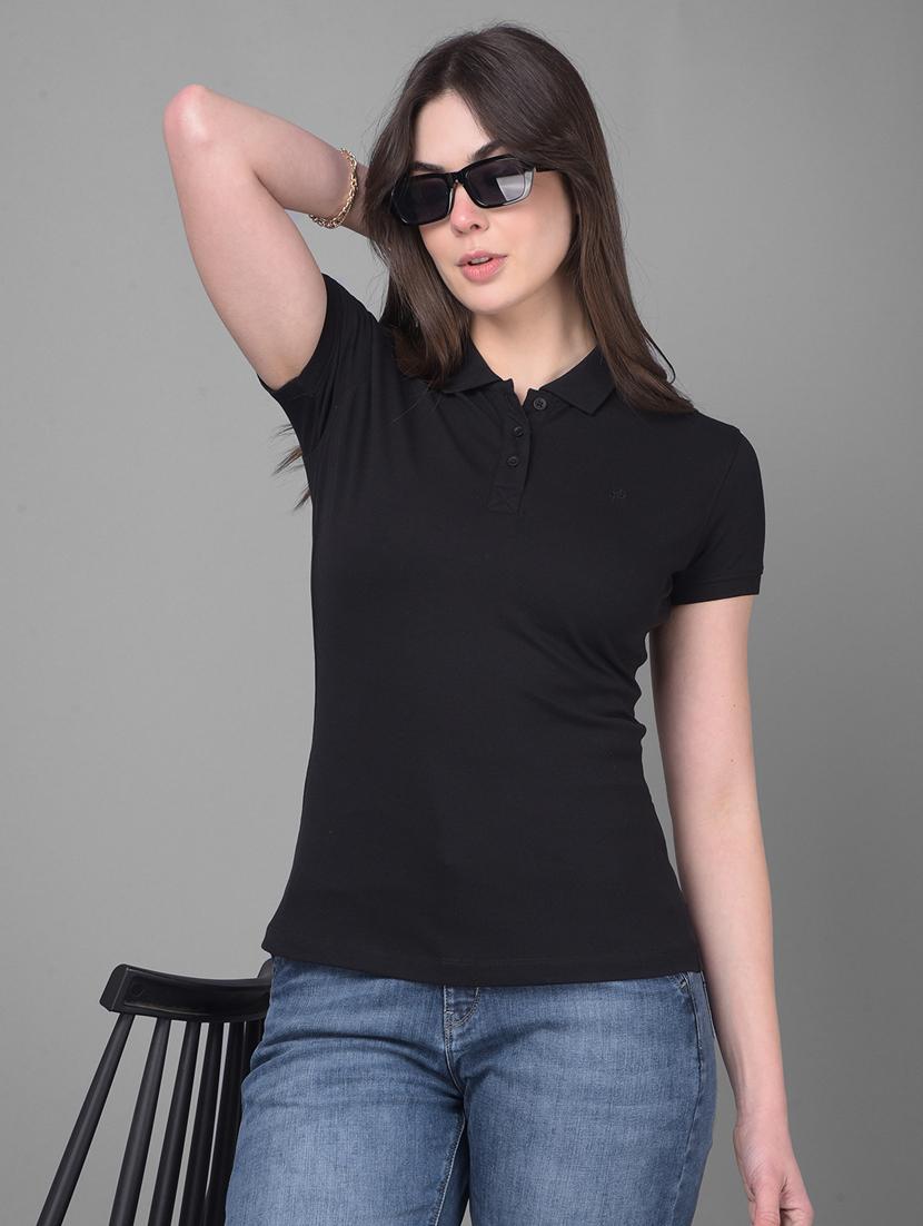 women solid cotton polo t-shirt - 20946355 -  Zoom Image - 0