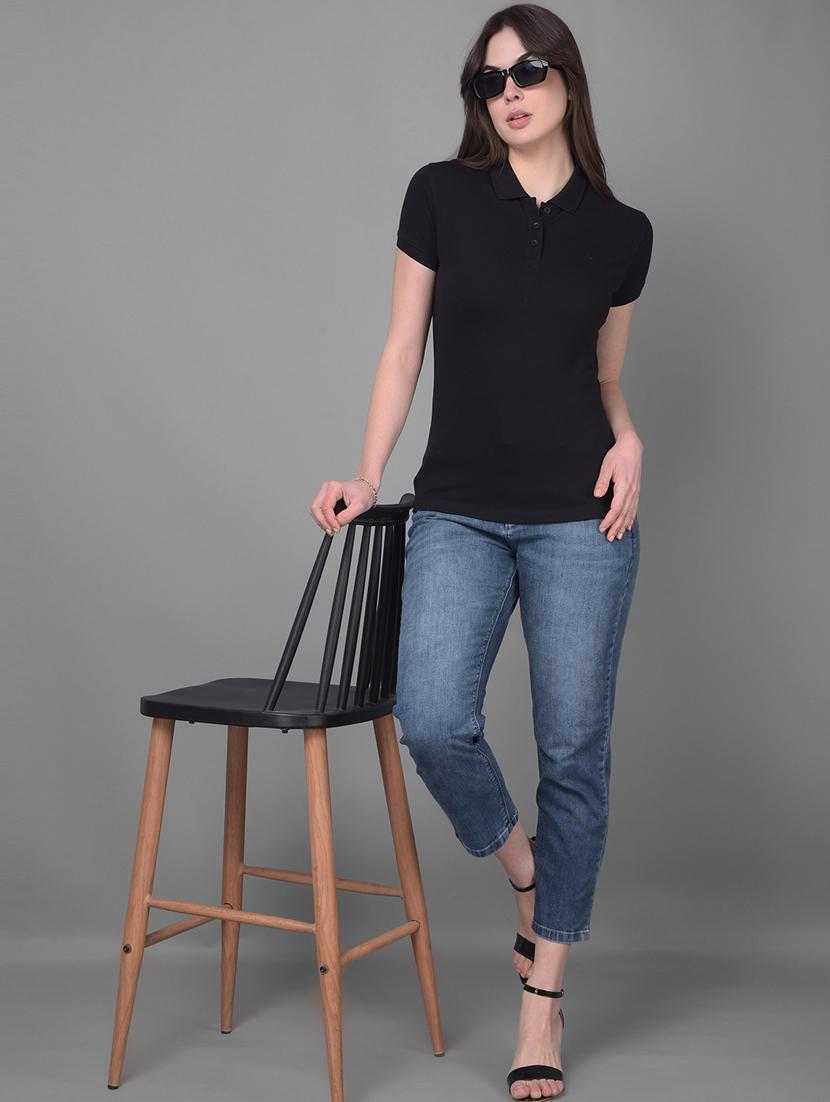 women solid cotton polo t-shirt - 20946355 - Standard Image - 5